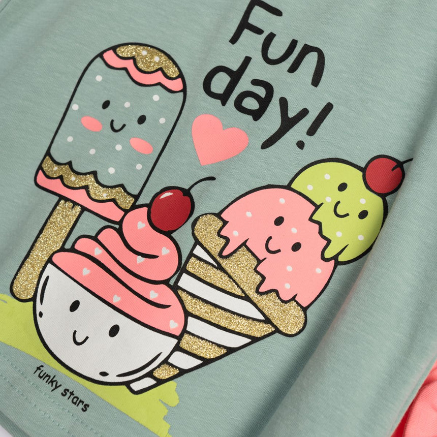 Funky for kids 125-924109-1 girl's set pistachio/phosphor salmon allover