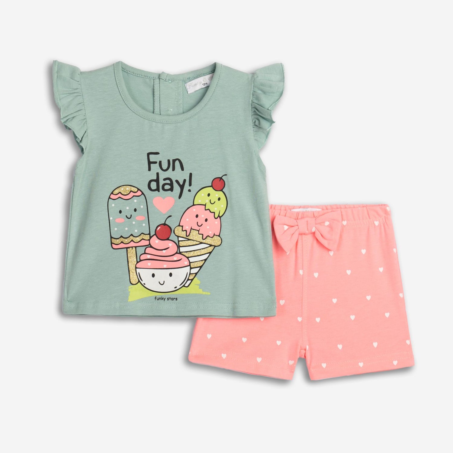 Funky for kids 125-924109-1 girl's set pistachio/phosphor salmon allover