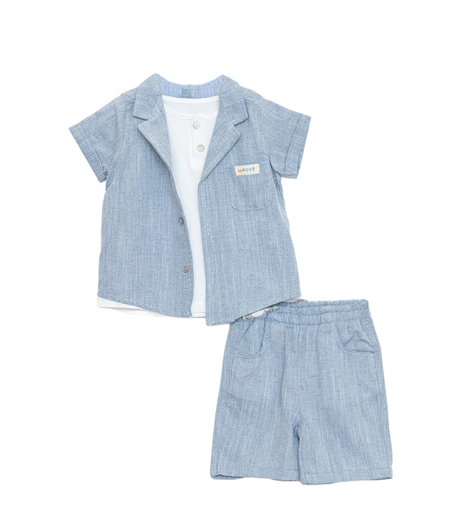 Restart for Kids Παιδικό Σετ 3 Τεμαχίων Πουκάμισο, Μπλούζα & Βερμούδα για Αγόρι 26-11220