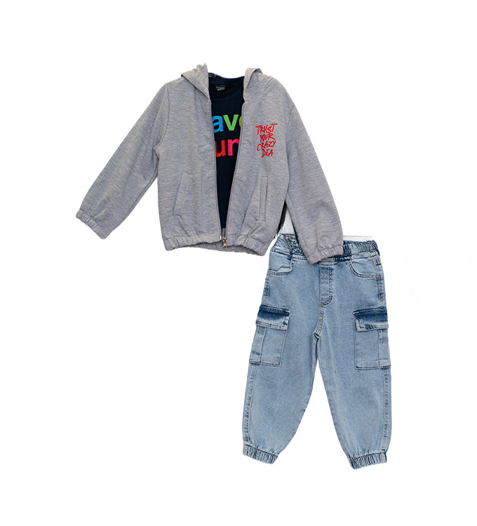 Restart for Kids Παιδικό Σετ 3 Τεμαχίων Ζακέτα, Μπλούζα & Παντελόνι για Αγόρι 26-11143