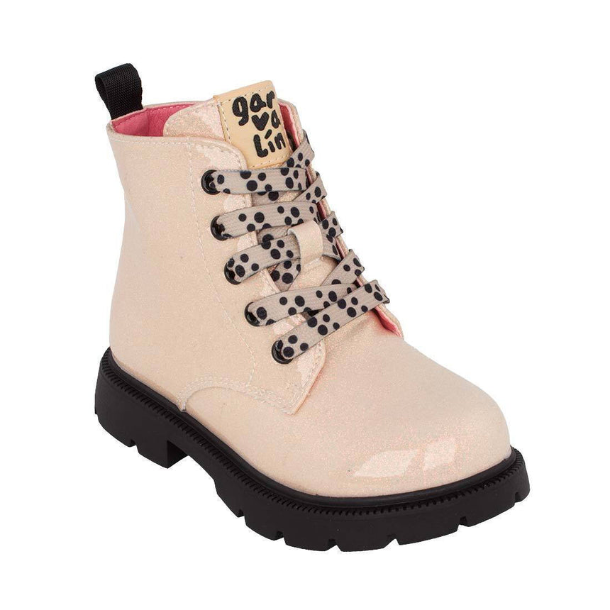 GARVALIN 251340-B725 Παιδικά Μποτάκια από Λουστρίνι με Κορδόνια Εκρού