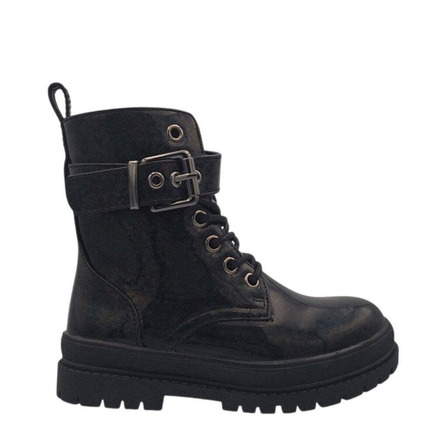 Happy Bee Παιδικά Μποτάκια με Κορδόνια Μαύρα και βερμουαρ