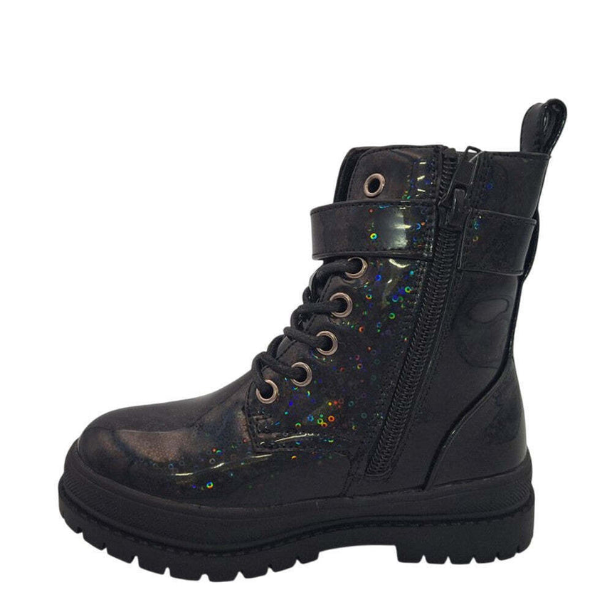 Happy Bee Παιδικά Μποτάκια με Κορδόνια Μαύρα και βερμουαρ