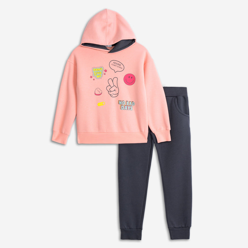 FUNKY FOR KIDS 225-517115-2 φορμα φουτερ κουκουλα κοριτσι μηλο/ανθρακι