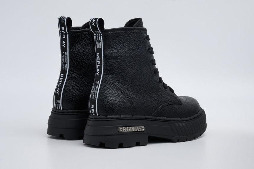 REPLAY JL270006S 0003 Δερμάτινα Παιδικά Αρβυλάκια με Κορδόνια Μαύρα