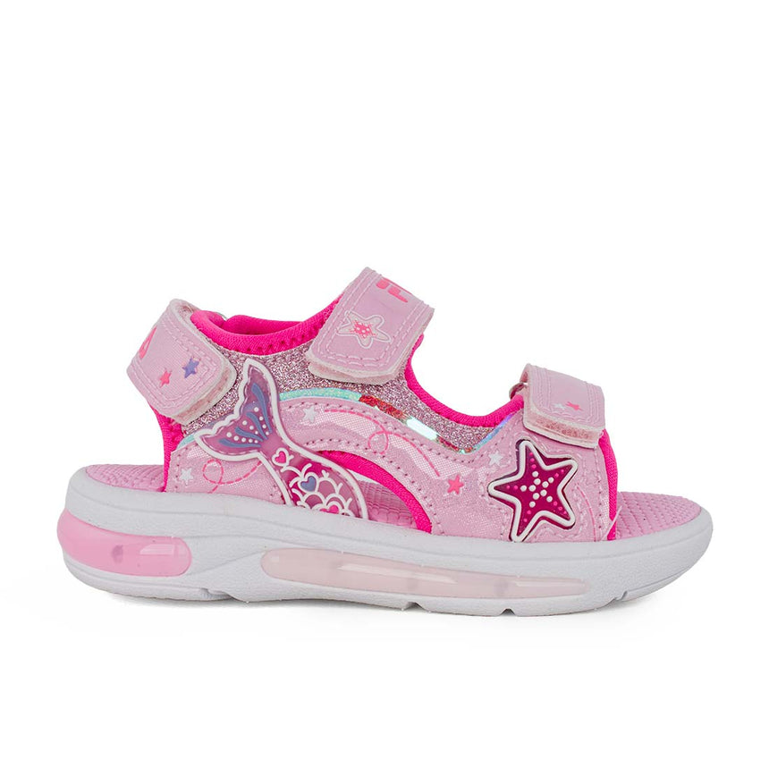 Fila Mermaid Velcro Lights 7BK61002-900 Παιδικό πέδιλο με φωτάκια για κορίτσι ροζ Γοργόνα