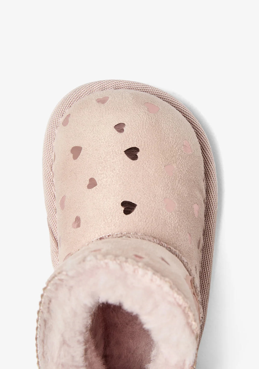CONGUITOS Γούνινα μποτάκια ρόζ με καρδιές Barefoot tesh50101-tan