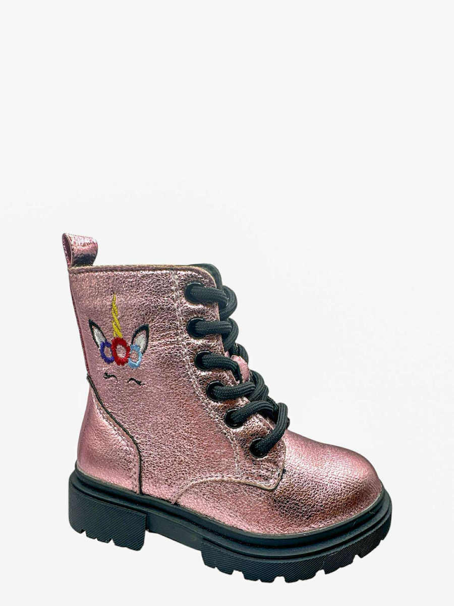 HAPPY BEE B0016940 Ανατομικά Δερμάτινα Παιδικά Μποτάκια με Κορδόνια Ροζ