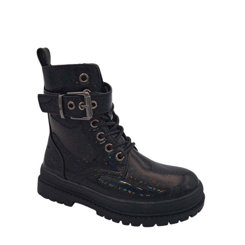 Happy Bee Παιδικά Μποτάκια με Κορδόνια Μαύρα και βερμουαρ