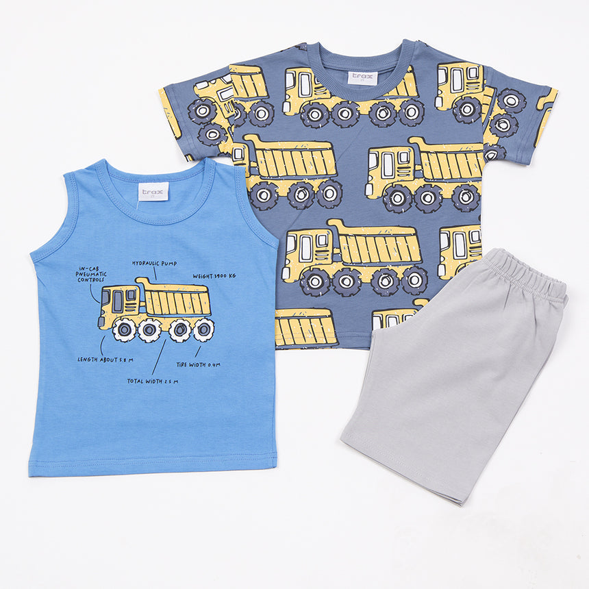 Trax Παιδικό Σετ 3 Τεμαχίων Μπλούζα & Σορτς για Αγόρι Μπλε Ραφ 49437