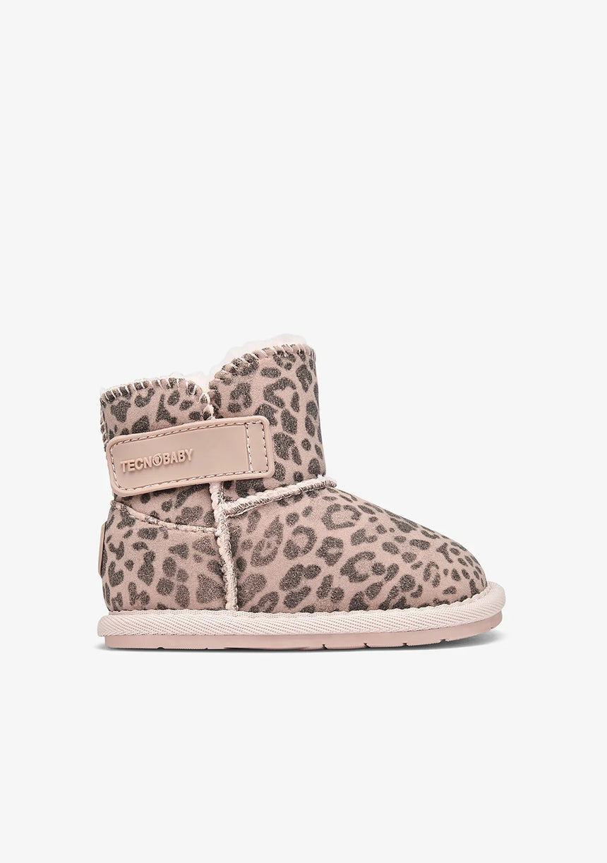 CONGUITOS Γούνινα μποτάκια ρόζ λεοπάρ Barefoot Australian tesh501008-pink