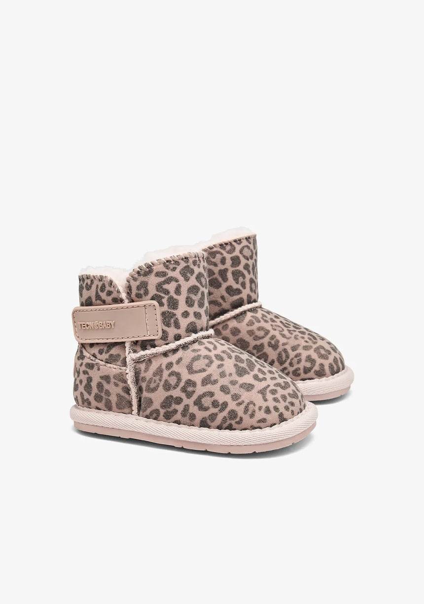 CONGUITOS Γούνινα μποτάκια ρόζ λεοπάρ Barefoot Australian tesh501008-pink