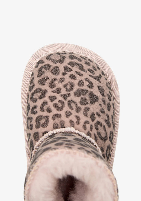CONGUITOS Γούνινα μποτάκια ρόζ λεοπάρ Barefoot Australian tesh501008-pink